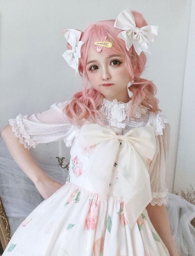 【短納期】甘いロリータJSKドレス夏レモンプリント弓ロリータジャンパースカート