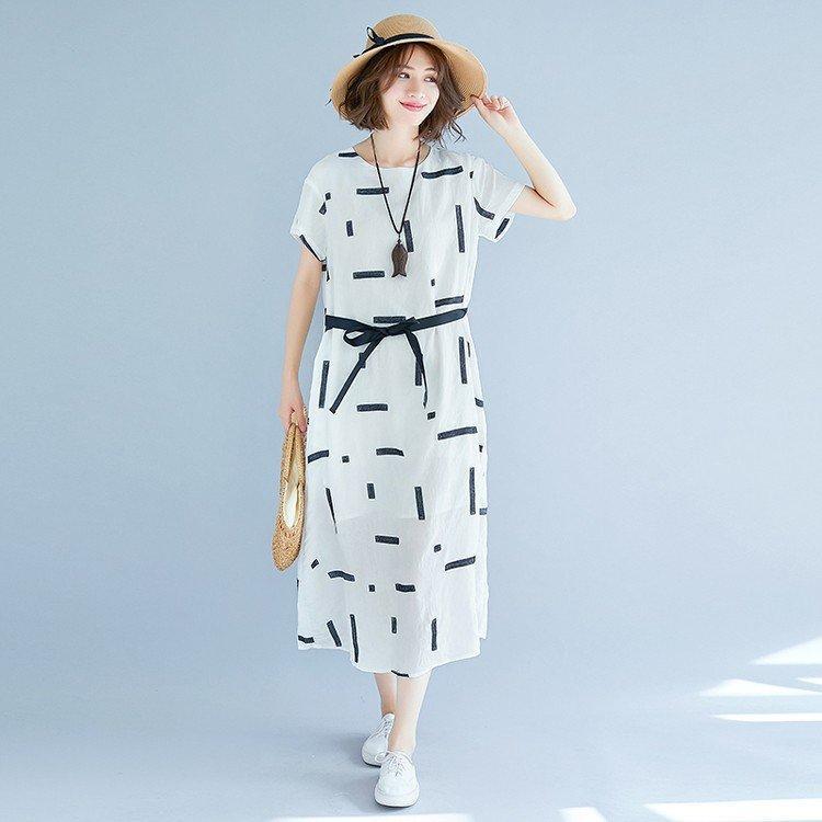 夏 ワンピース レディース 半袖 お洒落 柄物 柄 ロング丈 ワンピ 大人カジュアル カジュアル 綺麗め 大きめ Aライン