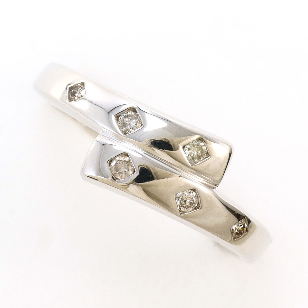 K18 18金 WG ホワイトゴールド リング・指輪 15号 ダイヤモンド 0.10ct 総重量約1.7g 中古