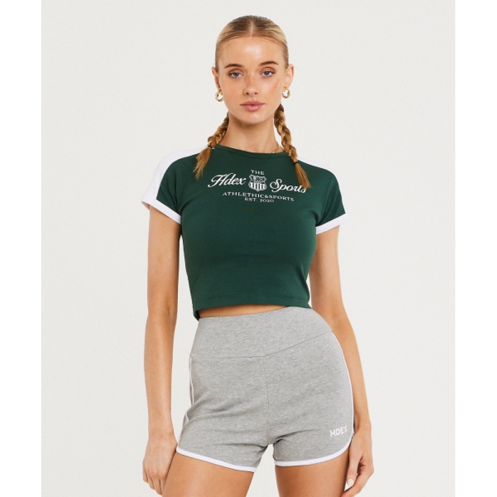 HDEX 女性用エンブレムクロップショートスリーブ (グリーン)