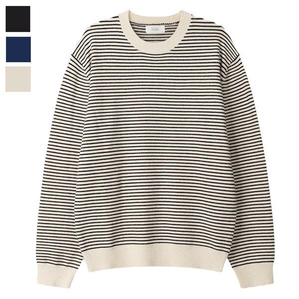 メンズ ロックス ラウンド ストライプ 長袖ニット SG-KN-Q081-クリーム