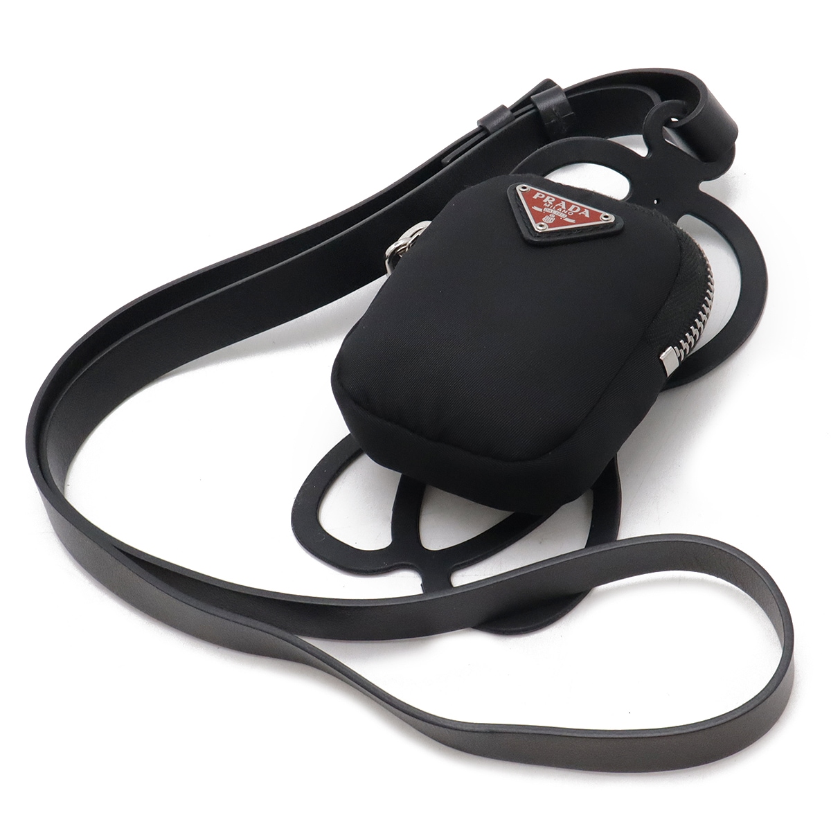 スマートフォンケース スマホケース ホルダー ポーチ付き ラバー ナイロン NERO ブラック シルバー金具 国内ブティック購入品 1ZT00