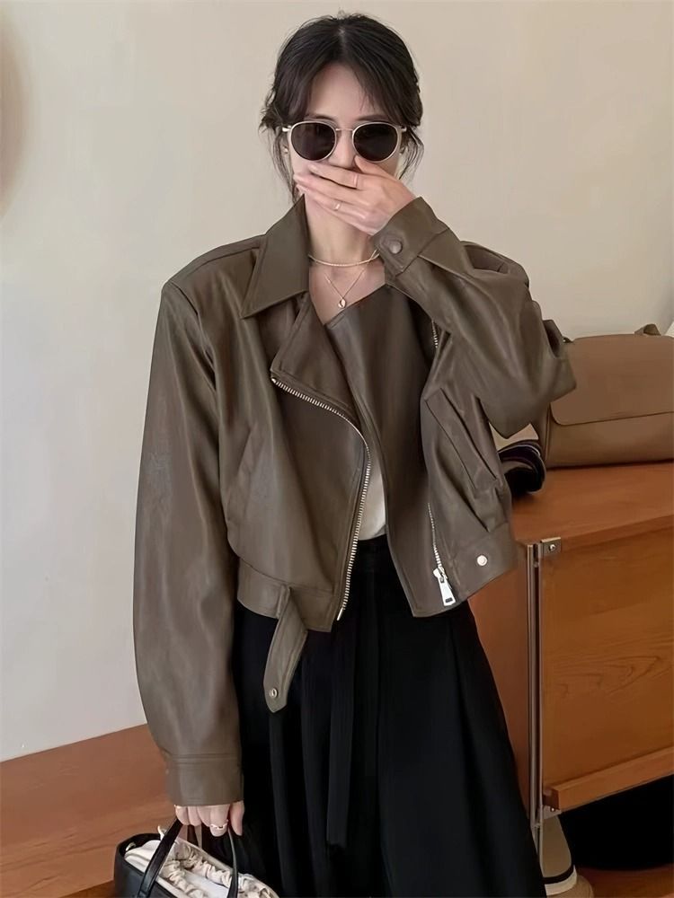 人气新作アウター PU レザージャケット ジャケット レディース 韓国ファッション 流行りトップスショット丈 革ジャンレディース 着痩せ ジャケット スモール ジャケット ショート バイクウェア
