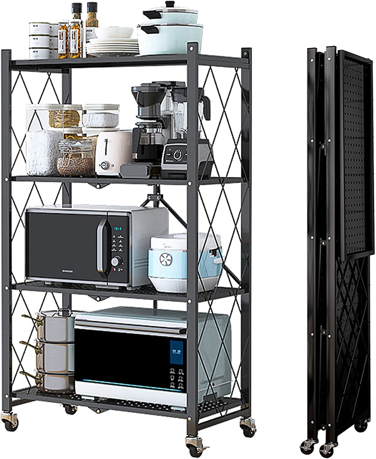 スチールラック メタルラック 完成品 キャスター付き 折り畳みラック 収納棚 キッチンラック