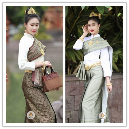 新品　タイ　伝統　衣装　女性　正装 礼服　レディース 　民族　伝統的な　花柄 　上着 　スカート　豪華　刺繍　おしゃれ　 東南アジア民族　シワーライ