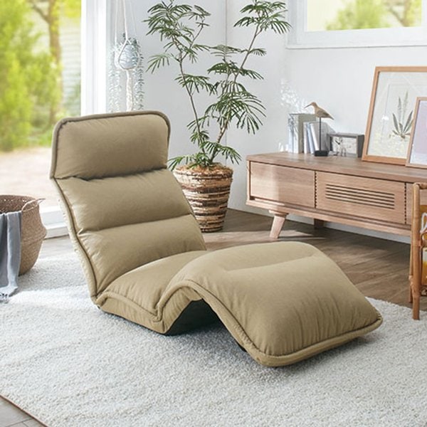 座椅子 フロアチェア (ひじ無スリム ベージュ(ファブリック)) リクライニング ハイバック NEW収納簡単低反発もこもこ座椅子