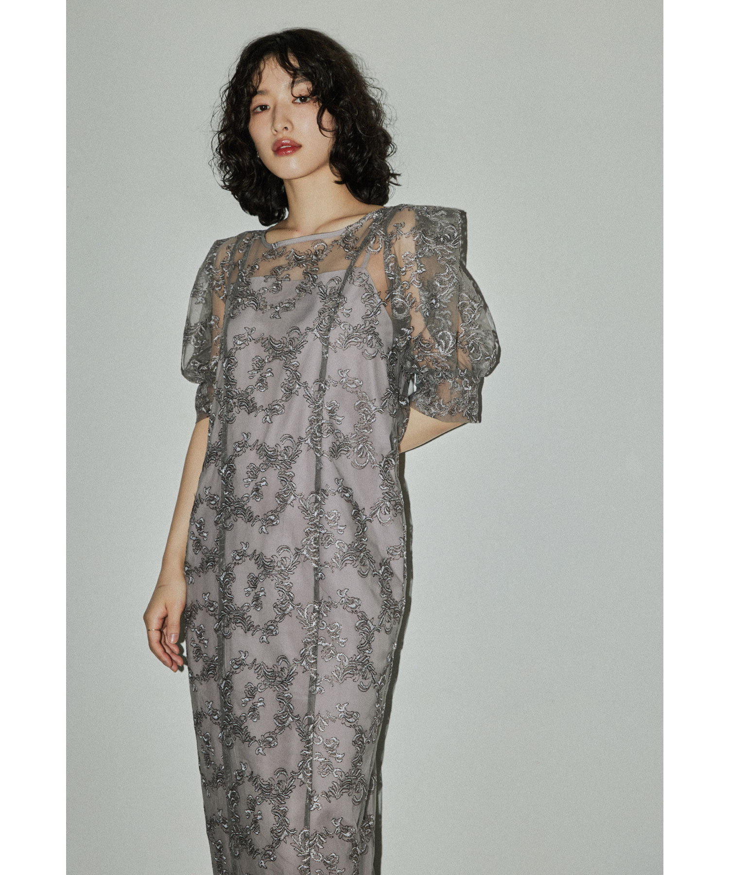 オリジナルペイズリーパターンドレス パーティードレス 結婚式 ワンピース 刺繍レース シアー ボックススリーブ Iライン ロング丈 お呼ばれ パーティー 二次会 披露宴 謝恩会 成人式 同窓会