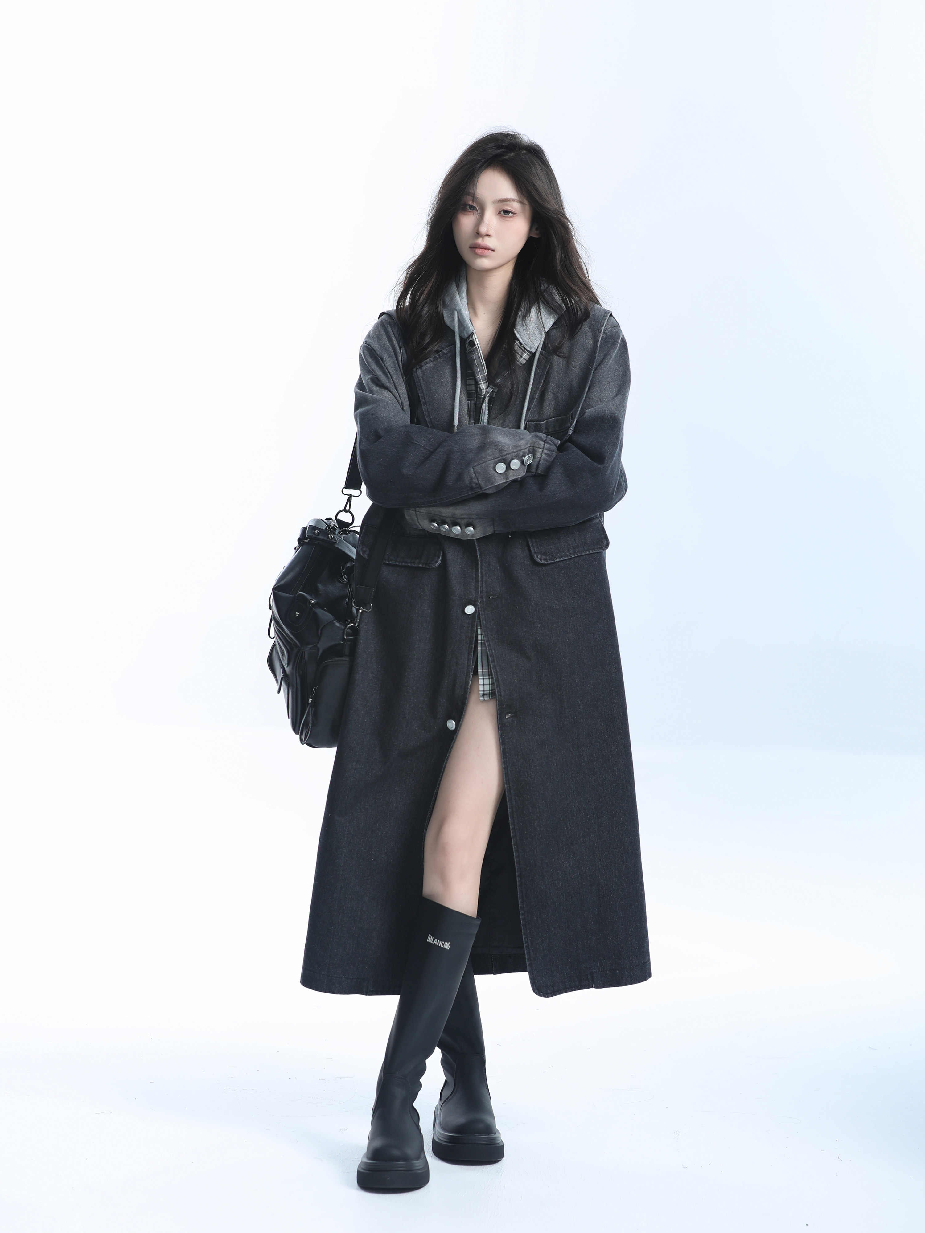 「SHANKONG」【高·品質版】【上品】2025新作 ロング デニムジャケット アウター レトロ ゆったり 韓国ファッション レディーストップス アウター トップス セミロング トップス 22