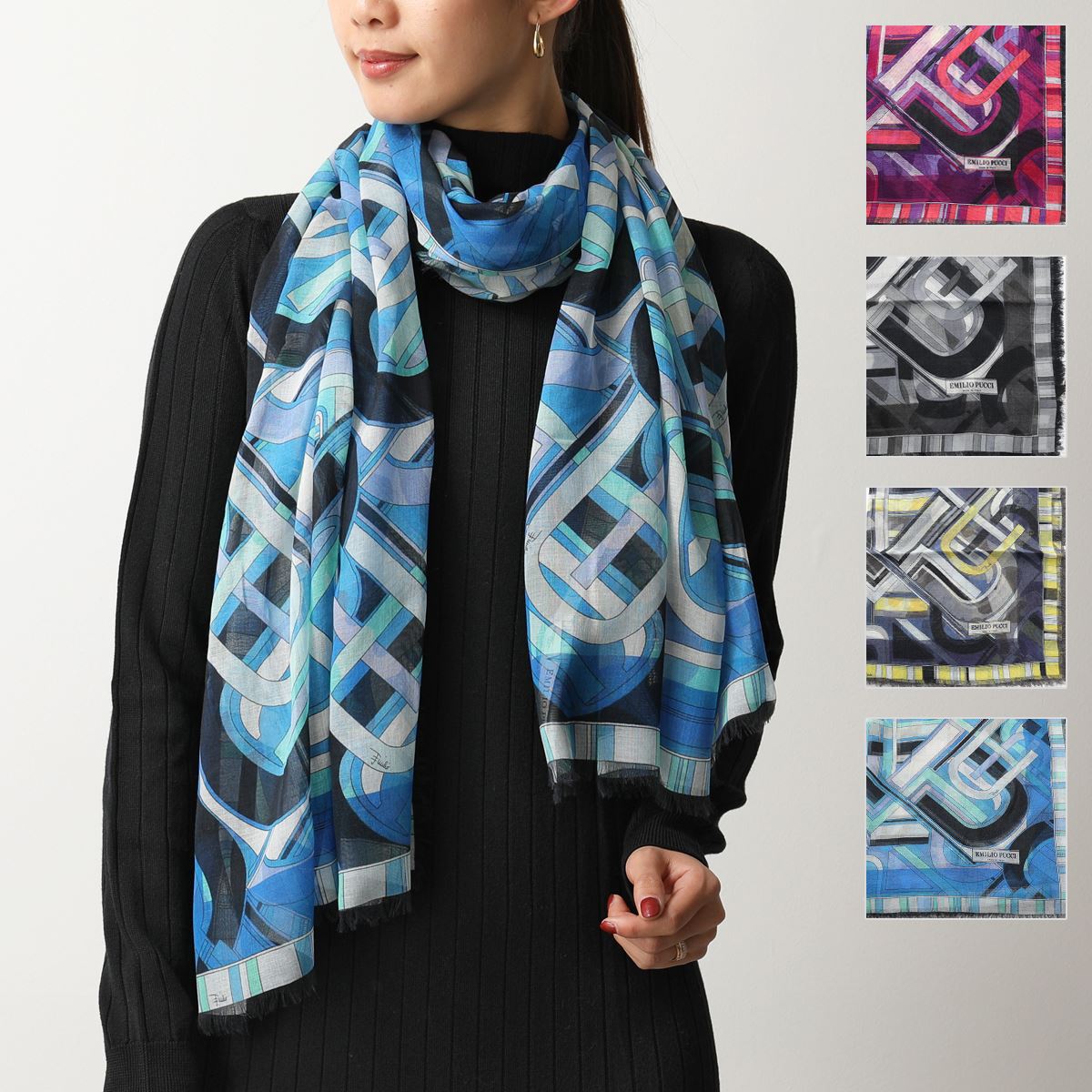 EMILIO PUCCI エミリオプッチ 8J651 カラー4色 イタリア製 ストール スカーフ プッチ柄 70×180 レディース