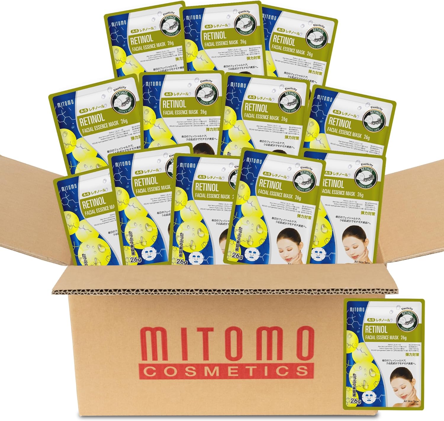 日本製 レチノール 弾力 美容シートマスク/100枚x1セット＝100枚/美容マスクパック/スキンケア 潤いマスクパック[MTSS00516-A-5x010]