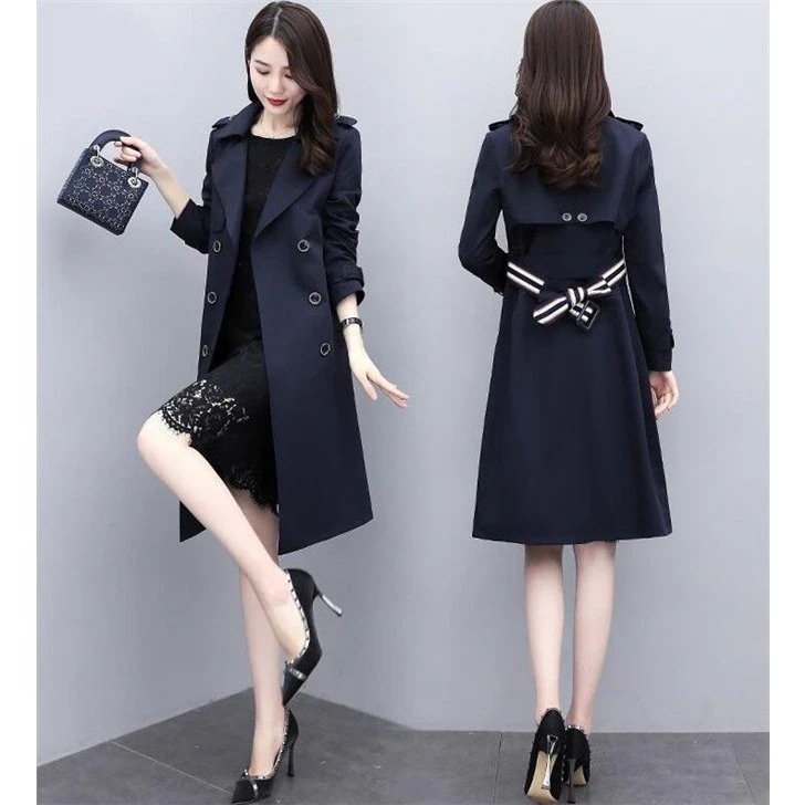 スプリングコート レディース トレンチコート 春コート 細身 ロング丈 スリム 通勤 美品 春 秋