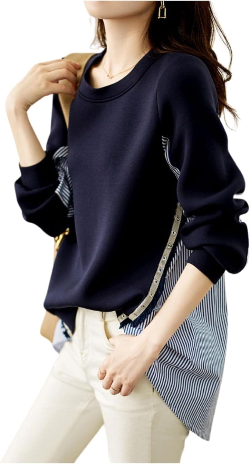 [グリーンティー] ドッキングトップス 長袖 重ね着風 オールシーズン 骨格ストレート 着痩せ