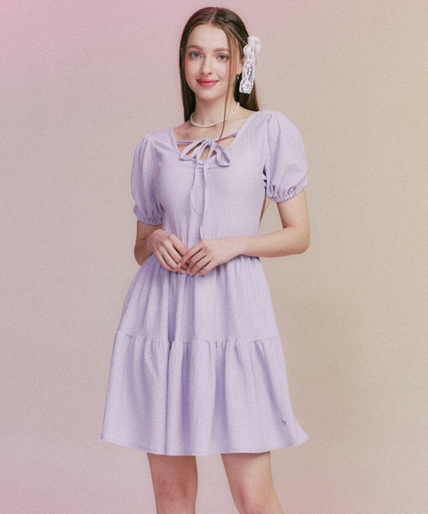 MF BLANC RIBBON PUFF DRESS-LAVENDER
