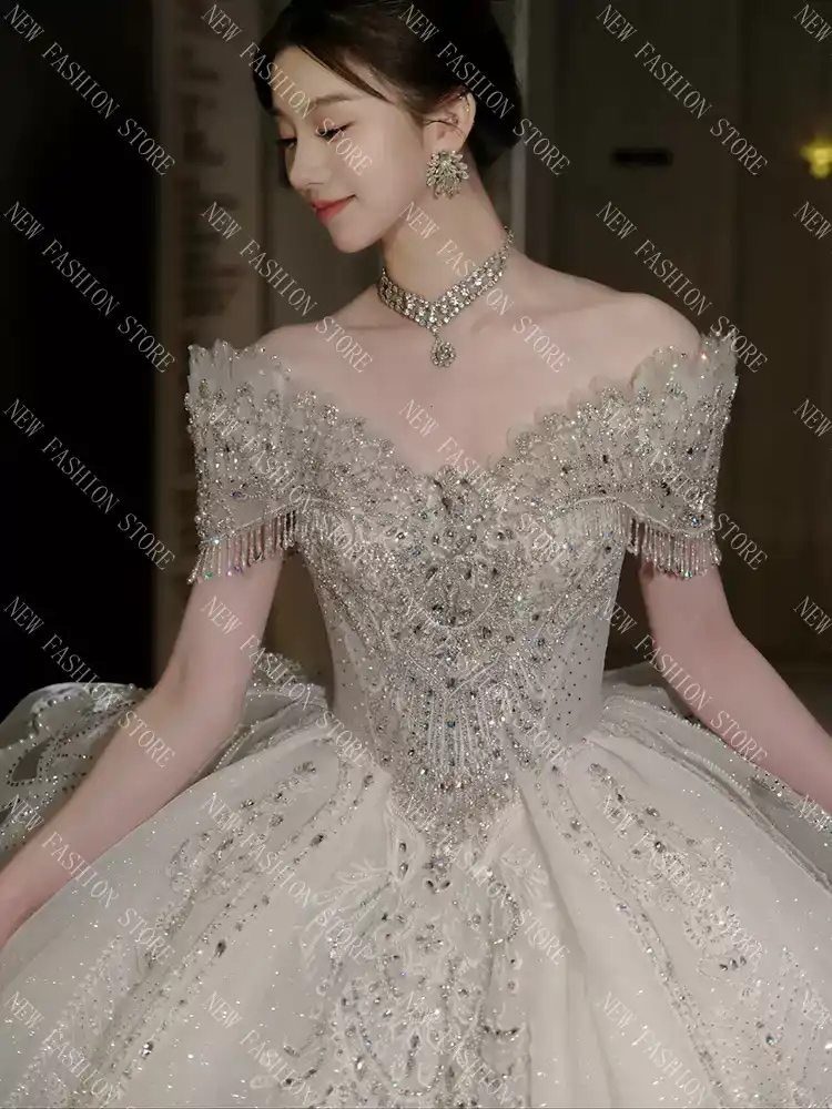 ワンショルダーフレンチ軽ウエディングドレス新型ドレスワンピース-13