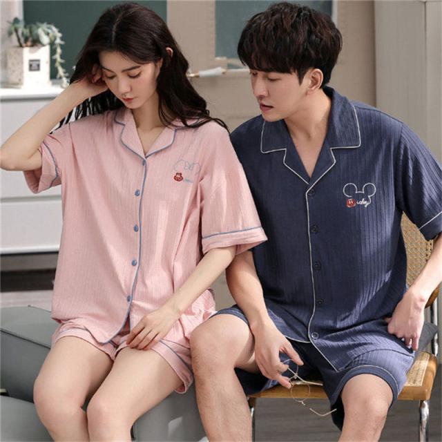 Mickey ペアパジャマ カップル ペア ルームウェア 夏 ペアルック パジャマ セットアップ 綿 寝巻き 部屋着 お揃い 寝間着 ギフト 結婚記念日