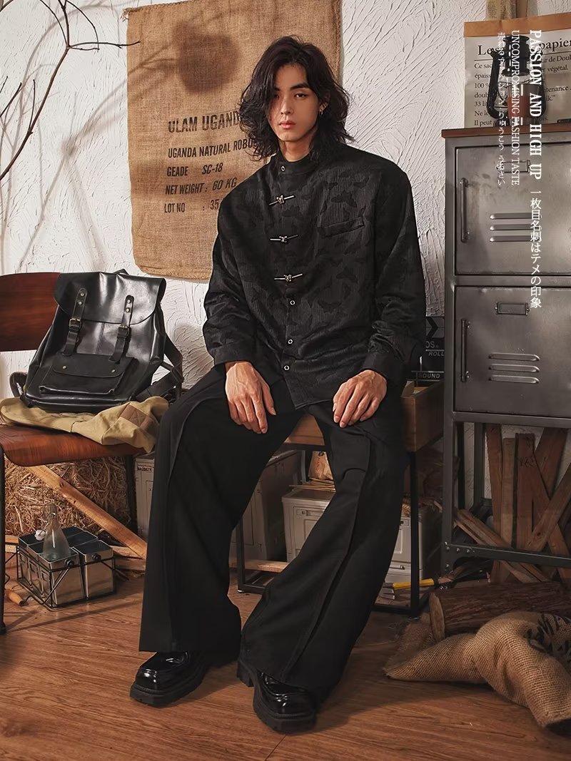 ブラウス 蝶の新しい長袖のワイシャツの国潮の長袖のシャツコート春と秋男性 メンズ メンズファッション アウター オフィス シャツ