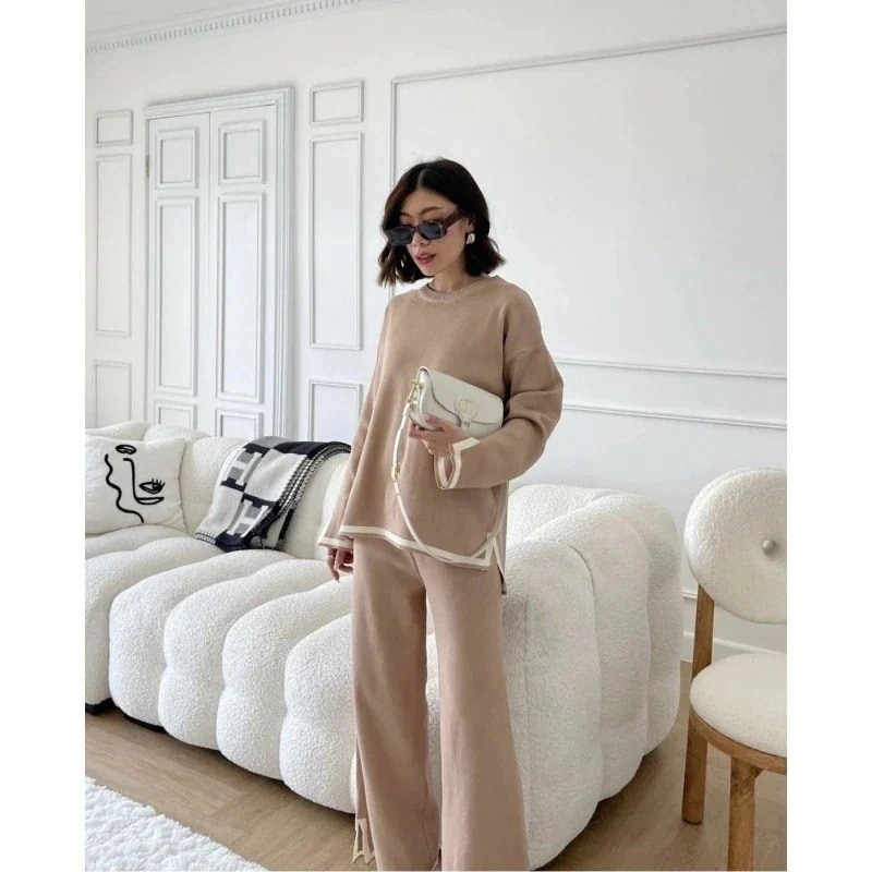 韓国ファッション 服セット人気秋アップ ワンピース プリ一ツスカ一ト 上下二点セットスウェット肌にやさしい綿長袖立ち襟アウター無地スウェットパンツレディーストレーニングウェアスポーツウェア
