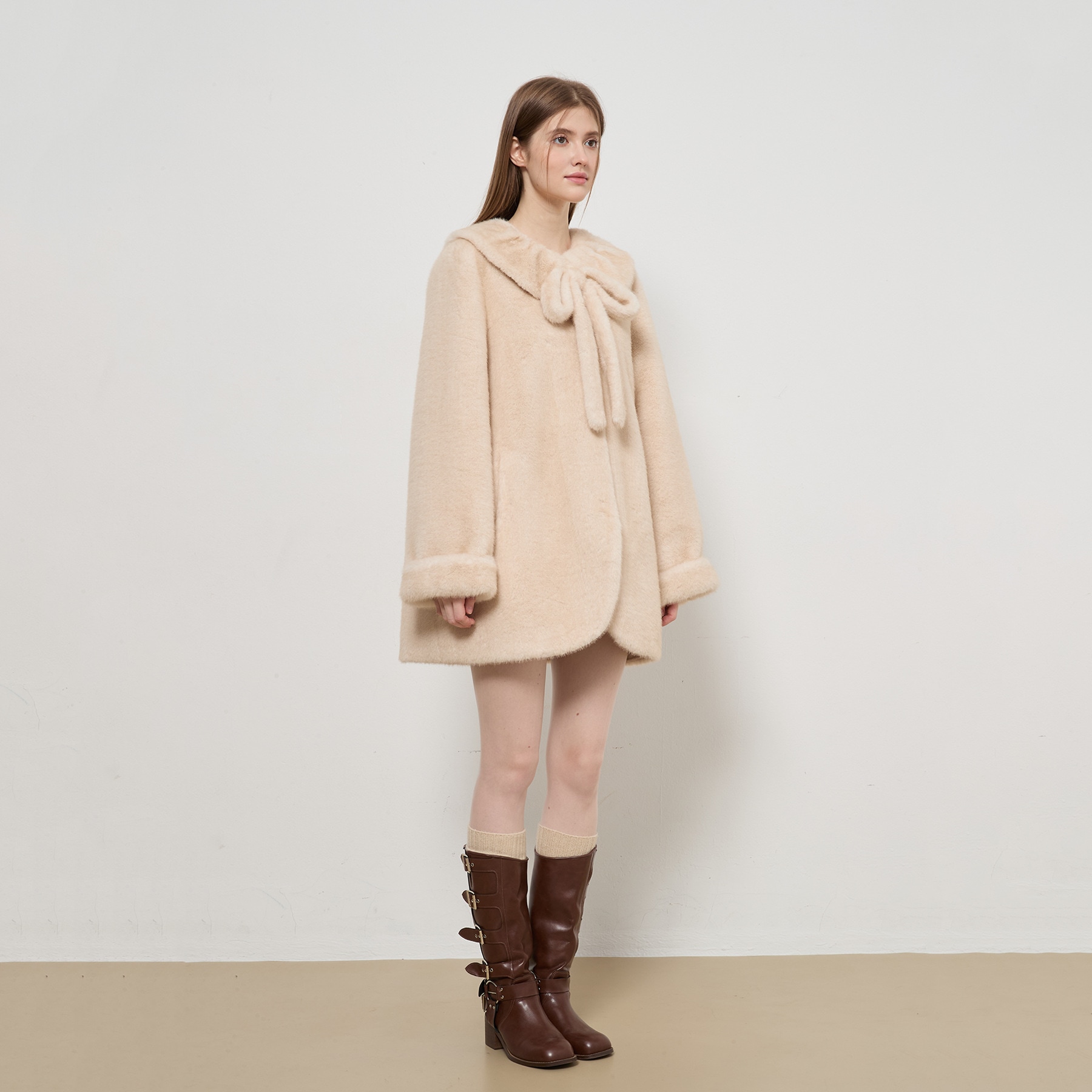 Xia Zhi スイートハート ソフト ガール フレンチ スイート ボウ ファー オールインワン環境に優しい女性用ファー コート秋冬用