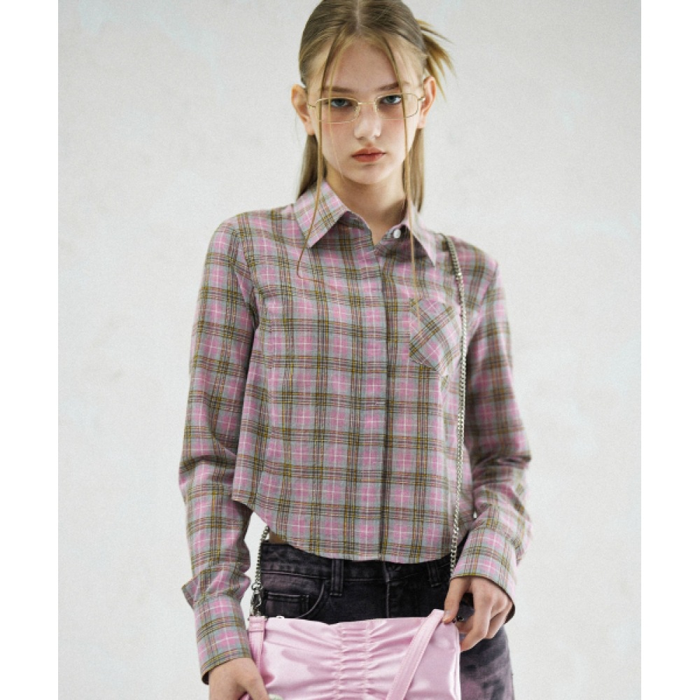 アヴァンドレススレンダーチェックシャツピンク