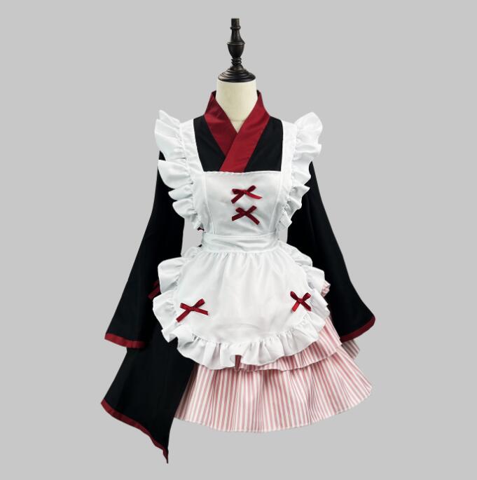 【TikTok人気新品】和服 レディース メイド服 膝丈 フレア長袖 メイドワンピース 和物 メイドコスチューム ストライプ柄 メイド服 コスプレ ロリータ ワンピース メイド喫茶 cosplay エ