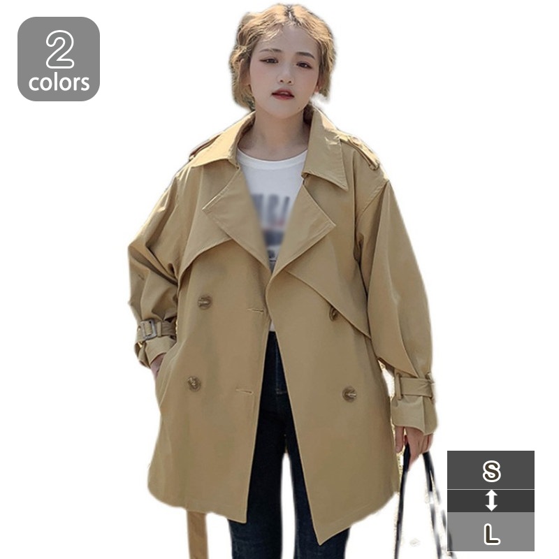 トレンチコート レディース ショート丈 春コート 秋コート アウター コート シンプル 春 秋 スプリングコート 通勤 通学 オフィス カジュアル 20代 30代 40代 黒 可愛い おしゃれ お出か