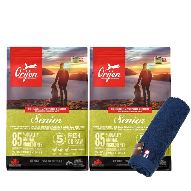 【正規品】オリジン シニア 2kg 2個セット 【犬想いオリジナル今治ハンドタオルプレゼント】【タオルカラー ネイビー】