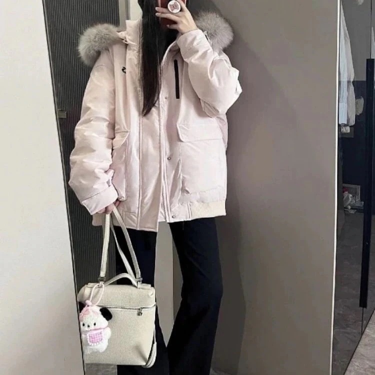 【BIG-SALE限定】ピンク 韓国風 ゆったり 細身 ワークウェア ダウンコート レディース 冬新作 デザイン性 厚手 オーバーコート