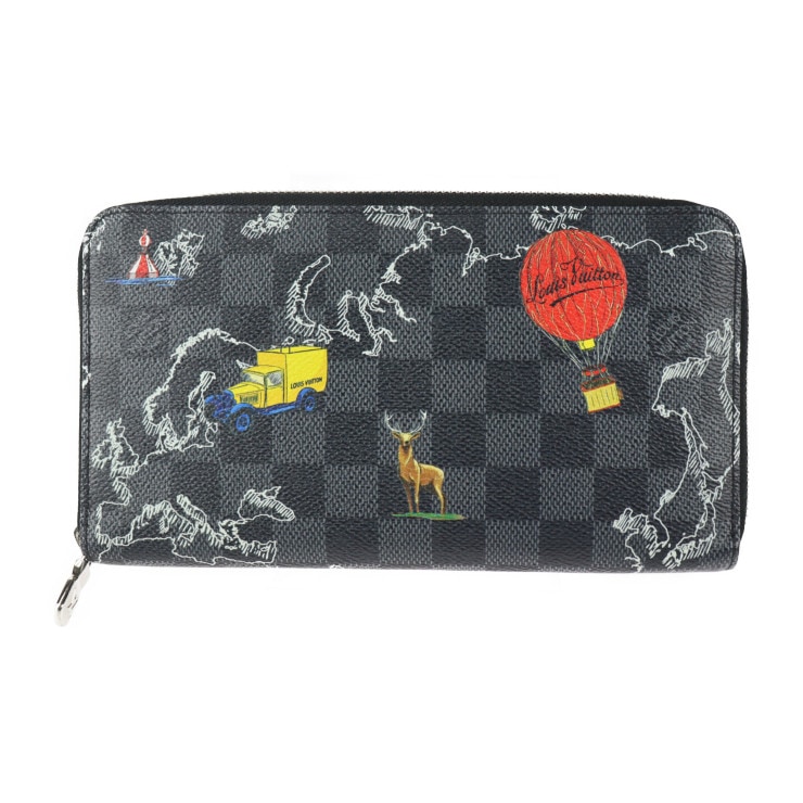 ジッピーオーガナイザーNM ダミエグラフィット 長財布 N40204 PVC レザー ブラック×グレー マルチカラー シルバー金具 ラウンドファスナー ビトン プリント【本物保証】