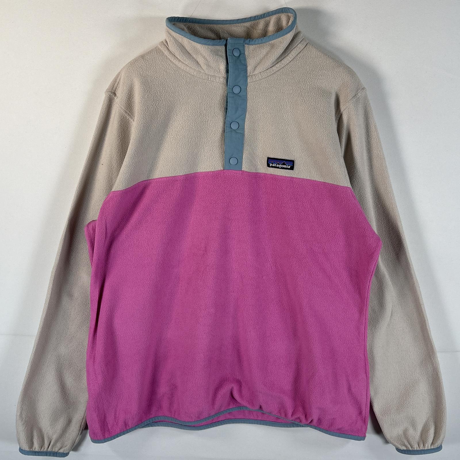 古着 スナップTフリースジャケット フリース ツートン スナップボタン ワンポイント XL ピンク レディース