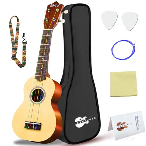 ソプラノウクレレ ビギナーパック 21インチ 虹弦付き 木製ウクレレ ギグバッグ 速習ソングブック ピック オールインワンキット