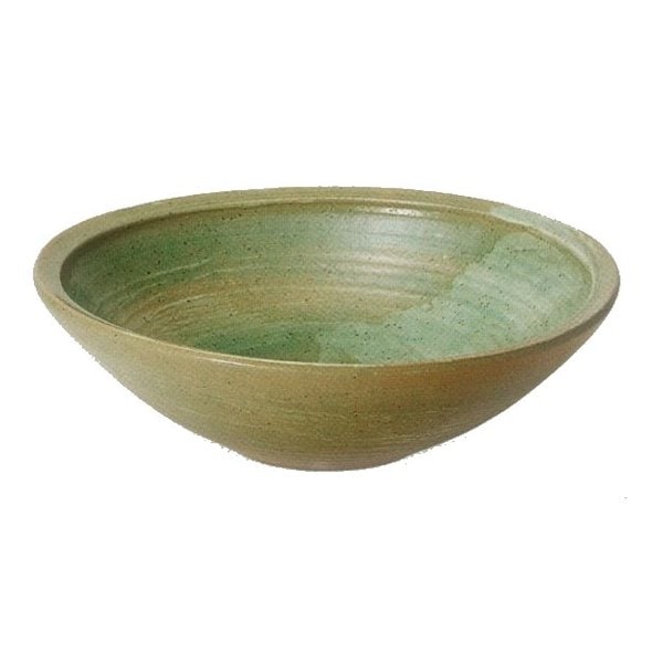緑釉うずしお手洗鉢 （器具付）　（信楽焼き・陶器・手洗い鉢・手洗ボール・洗面・トイレ・B030-04)