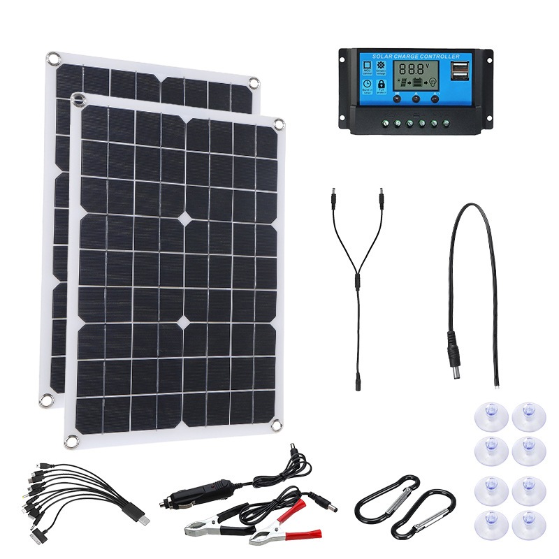 40Wソーラーセット2パネル太陽光発電パネルコントローラーコンポーネント非常用充電器発電ボードの