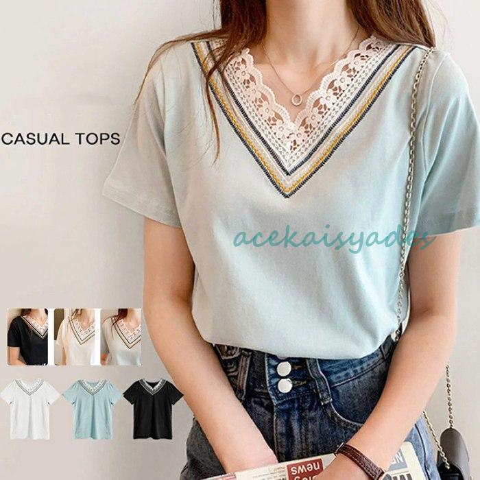 【2025新作SALE】Tシャツ シャツ カットソー レディース 半袖 vネック 通勤 通学 可愛い 無地 シンプル 20代 0代 40代 4,877円