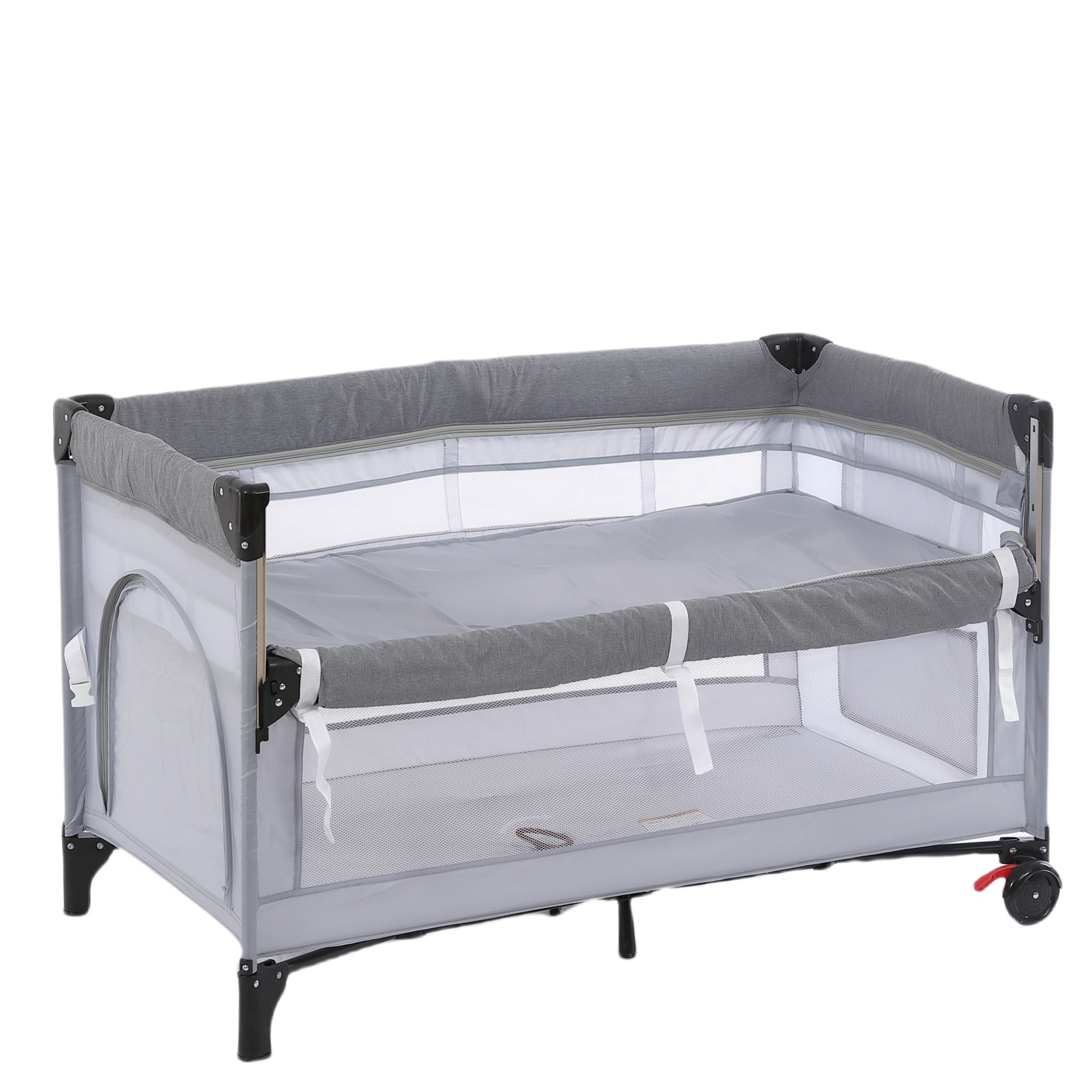 【国内出荷 - 3日配達】ベビーベッド ベビーサークル 折りたたみ 添い寝ベッド プレイヤード 片サイド高さ調整可能 お昼寝マット キャリーバッグ付 マットレス付 キャスター付き 多機能 軽量 出産祝
