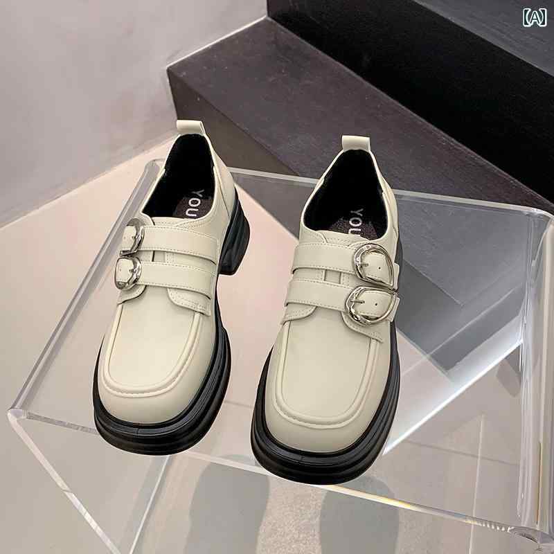 レディース 冬 英国 小さい 革靴 レースアップ バックル スカート 厚底 ローファー レトロ 婦靴