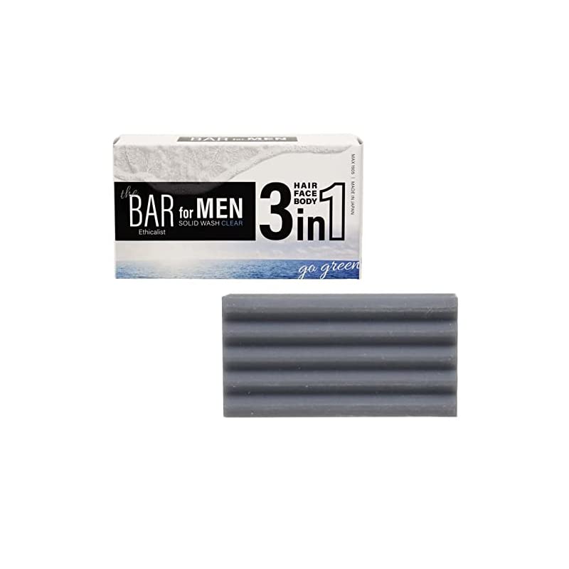 TheBAR MEN 3in1 固形洗浄料 石けん 固形シャンプー 全身用 洗顔 オールインワン さっぱり 炭配合 Solid Wash CLEAR ミントの香り 日本製