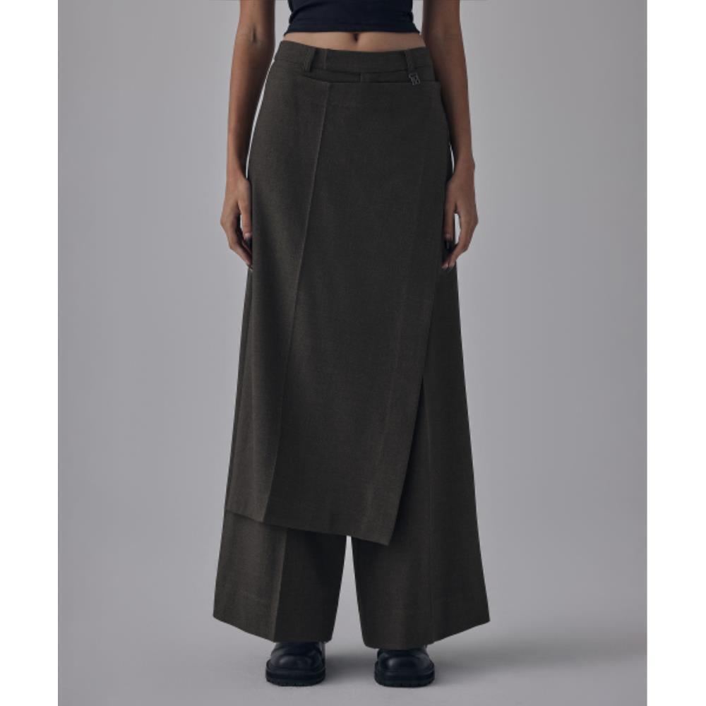 TREEMINGBIRD Side Buckle Wrap Skirt Pants Brown TM249N