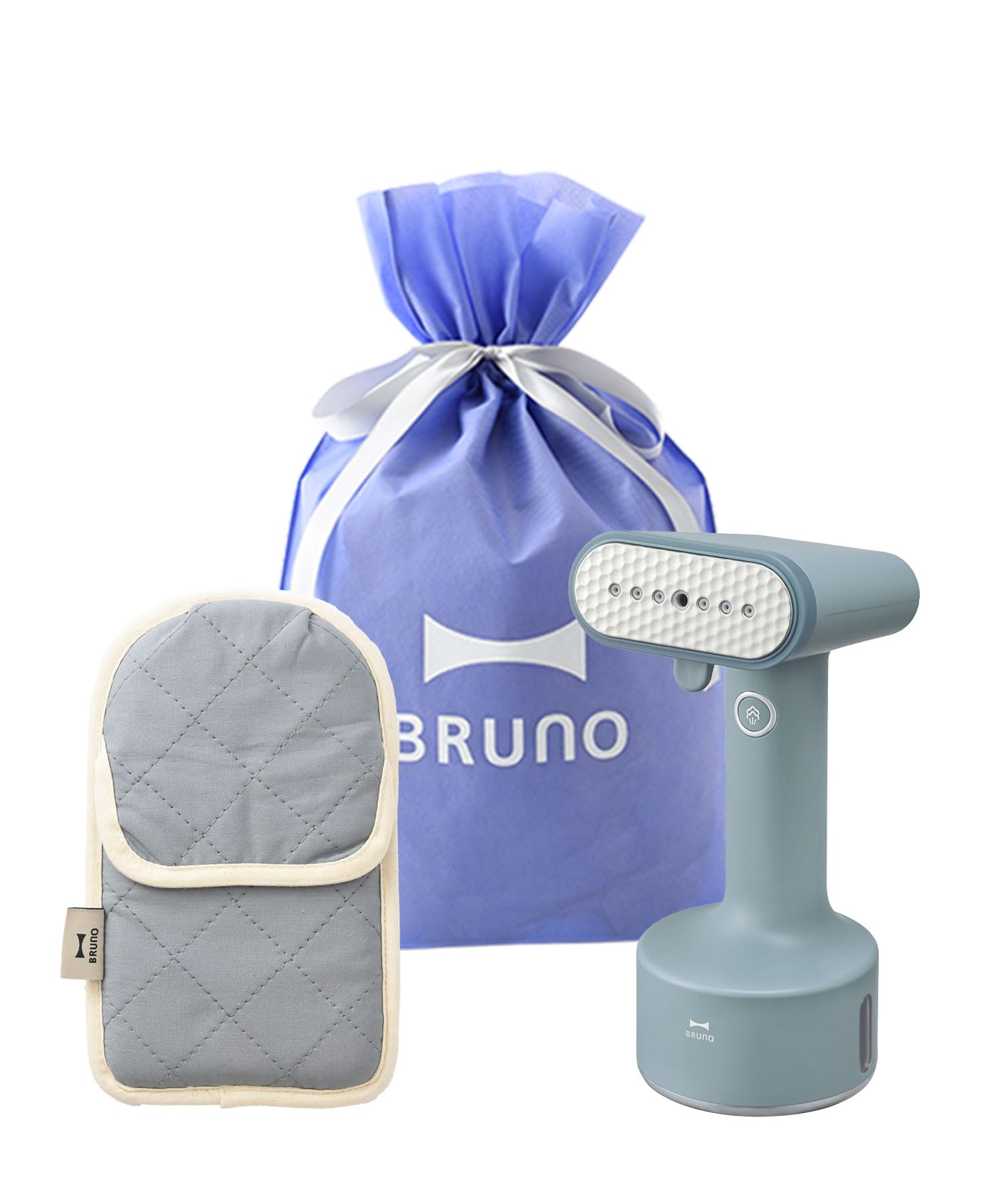 BRUNO ブルーノ スチームアイロン コンパクト 軽量 シワ伸ばし 衣類スチーマー 連続スチーム 立ち上がり約25秒 スタイリングハンディスチーマー プレゼント アイロンミトン ブルーグレー (ラッ