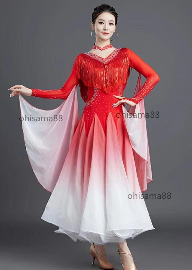 モダンダンス衣装 モダン ワルツ スタンダード ドレス モダンドレス 競技会 きれいめ おしゃれ 上品 高級感 レディース ワンピース 長袖 社交ダンス ダンスウェア 衣装 演出 ラテンダンス レッス