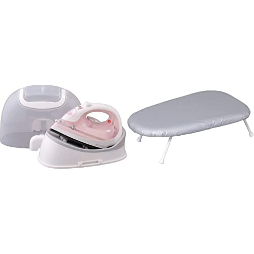 【セット品】アイリスオーヤマ スチームアイロン コードレス 最短30秒スピード立上 フッ素加工 2段階スチーム 霧吹き機能 スチームショット ケース付 スタンド付 ピンク SIR-04CL-P＆アイリ