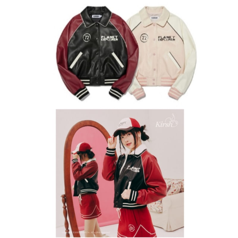 【Le sserafimウンチェ着用】クロップジャンパー　スタジャン　クロップジャケットDOODLE CHERRY STADIUM CROP JUMPER