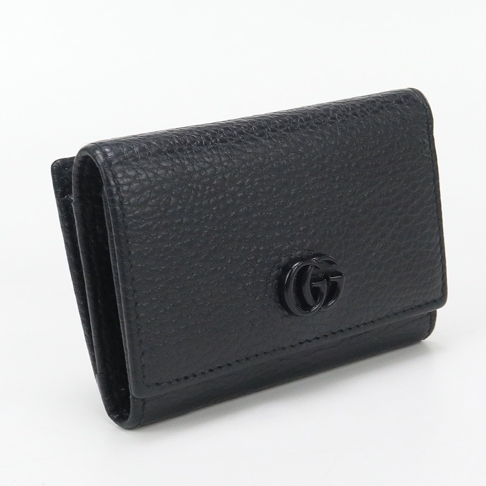 三つ折り ウォレット GGマーモント GU90972 三折財布 レザー/三つ折り ウォレット ブラック【中古】 レディース