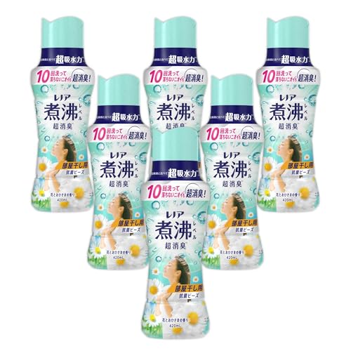 Lenor レノア 煮沸レベル超消臭 抗菌ビーズ 部屋干し用 花とおひさまの香り 本体 420mL×6本 [ケース品] 柔軟剤と一緒に使って効果長続き