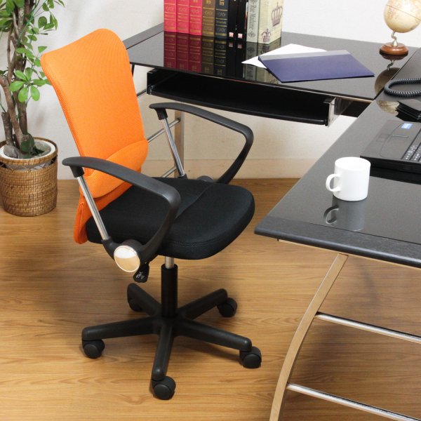 不二貿易 オレンジ ハンター メッシュバックチェアー 90872 肘付 メーカー直送 リモートワーク