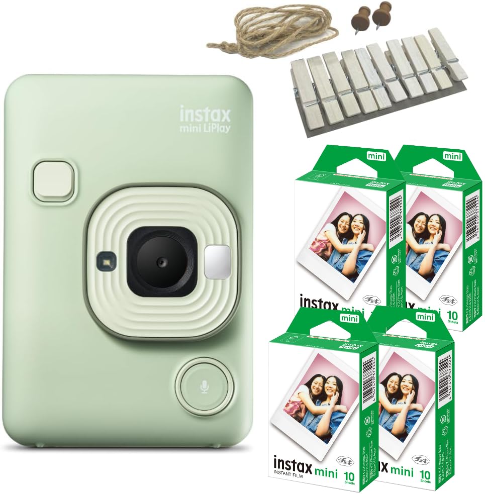 チェキ instax mini LiPlay リプレイ マッチャグリーン＆フィルム40枚＆ガーランド(6点セット) 27,240円
