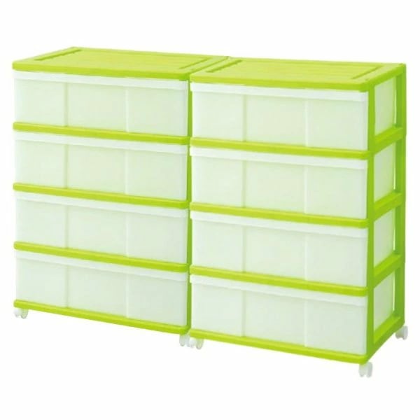 収納ケース プラスチック 引き出し ワイド 4段 2個組 幅60 おしゃれ グリーン キャスター付き