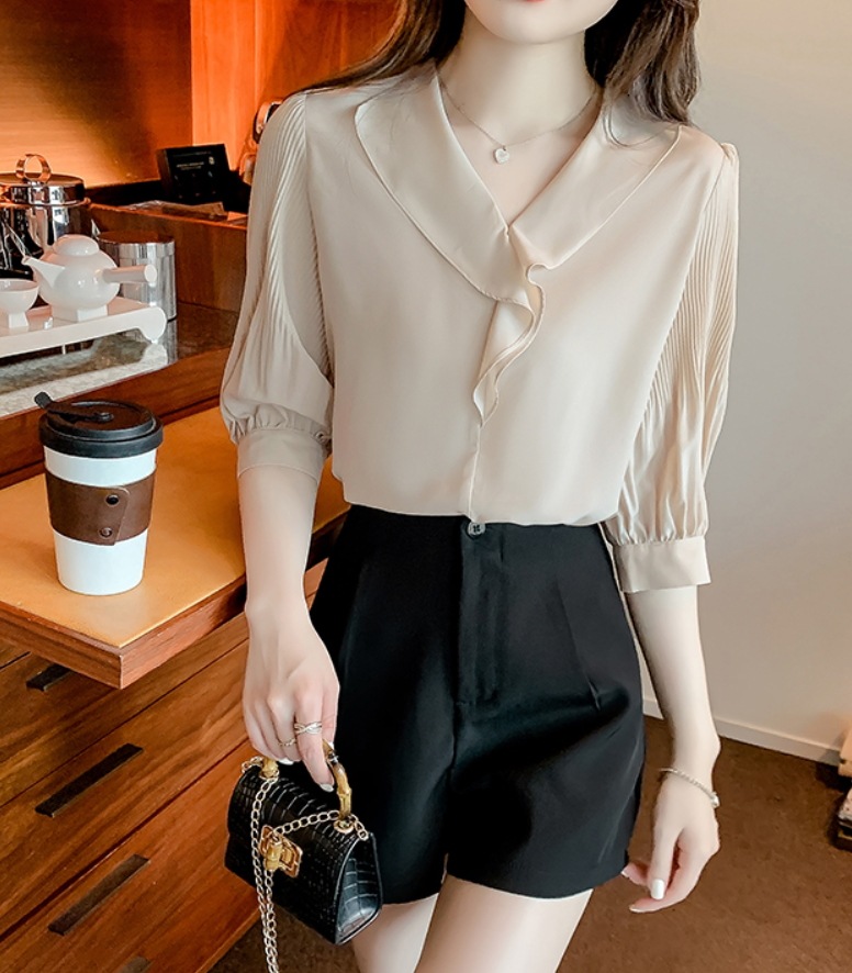 トップス デート モテアイテム シャツ ブラウス 半袖 シフォン フリル リボン 可愛い きれいめ 上品 おしゃれ かっこいい 可愛い ラブリー キュート ガーリー クール モード系 セクシー
