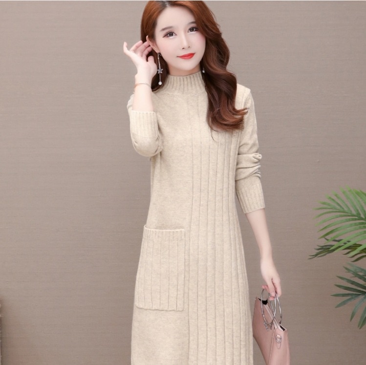 ロングニットワンピース ハイネックワンピース カジュアルワンピース スカート ワンピース プルオーバー オールインワン ロングスカート ニットスカート 膝下 ロング ロング丈 7分丈 ミディアム丈 5,737円