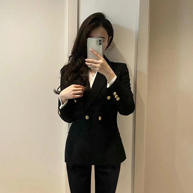正装女子スーツ大学生公務員面接仕事着春秋スーツブラックキャリアスーツ女子通勤 制服 ブレザー-59