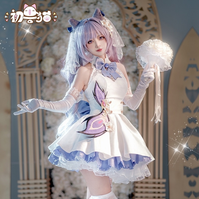 初獣猫コスメム刻晴花嫁cos服花嫁アニメ衣装女コスプレかつら